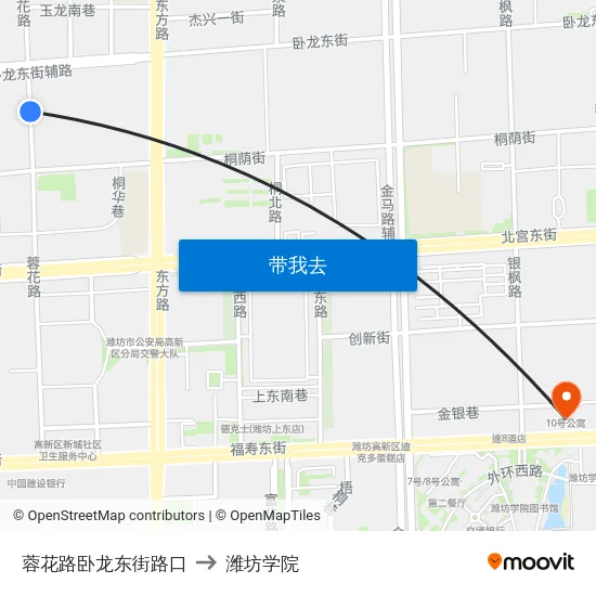 蓉花路卧龙东街路口 to 潍坊学院 map