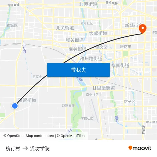 槐行村 to 潍坊学院 map