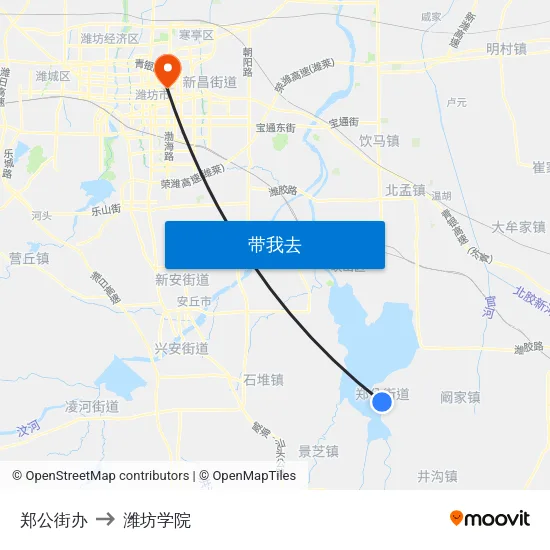 郑公街办 to 潍坊学院 map