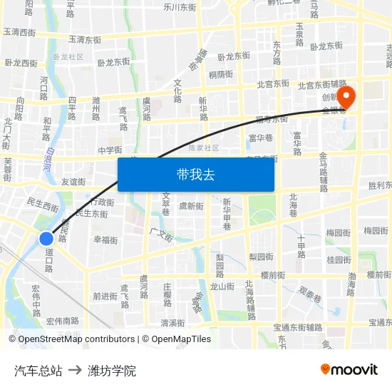汽车总站 to 潍坊学院 map