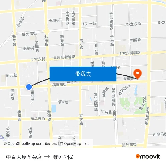 中百大厦圣荣店 to 潍坊学院 map