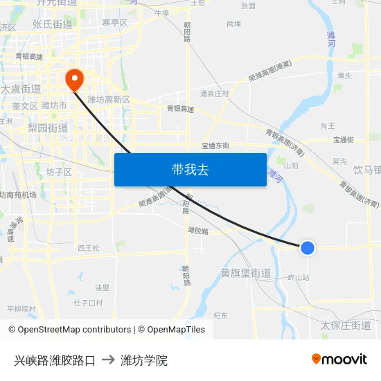 兴峡路潍胶路口 to 潍坊学院 map
