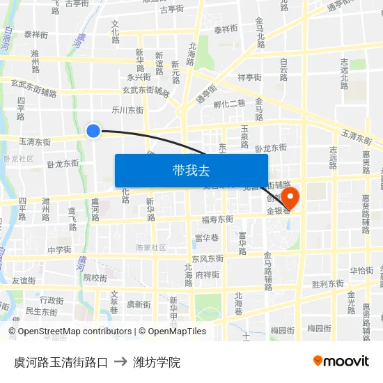 虞河路玉清街路口 to 潍坊学院 map