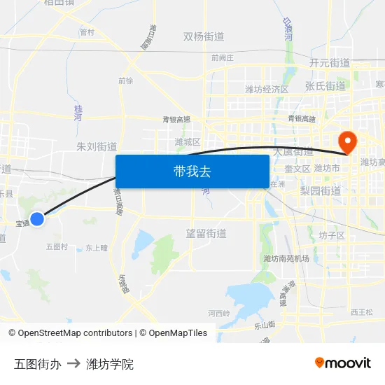 五图街办 to 潍坊学院 map