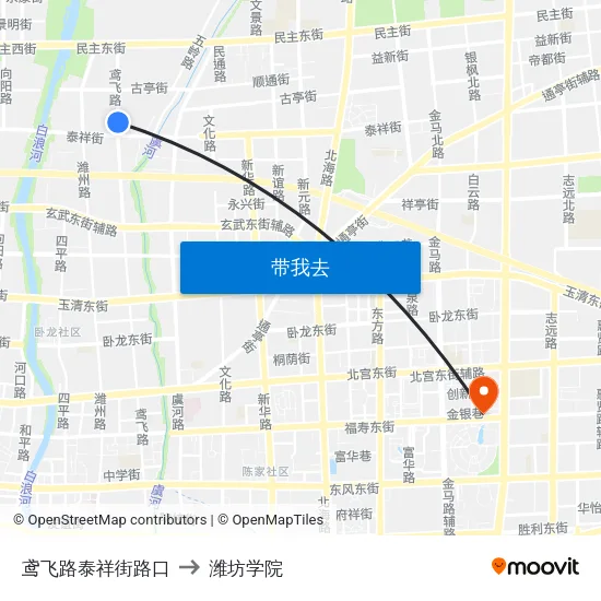 鸢飞路泰祥街路口 to 潍坊学院 map