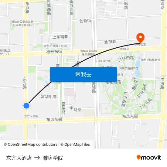东方大酒店 to 潍坊学院 map