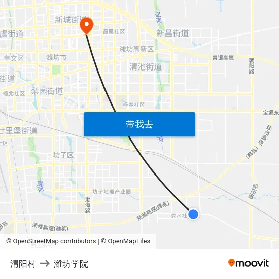 渭阳村 to 潍坊学院 map