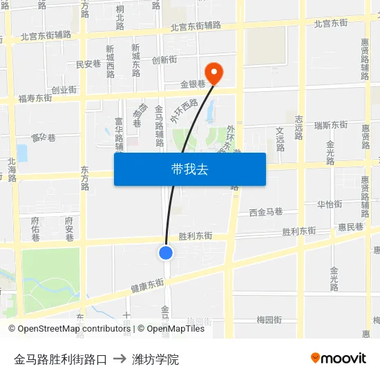 金马路胜利街路口 to 潍坊学院 map