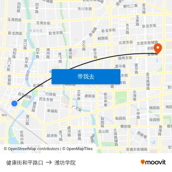 健康街和平路口 to 潍坊学院 map