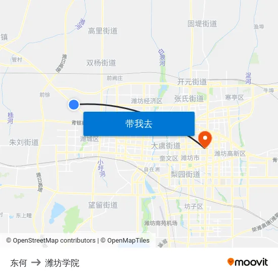 东何 to 潍坊学院 map
