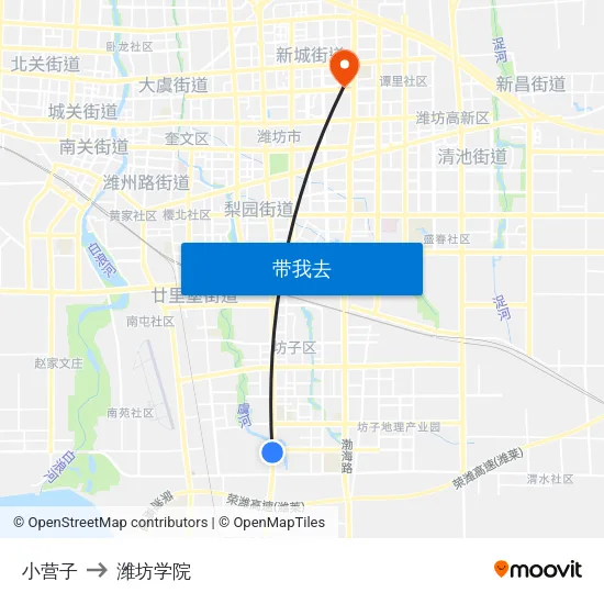 小营子 to 潍坊学院 map