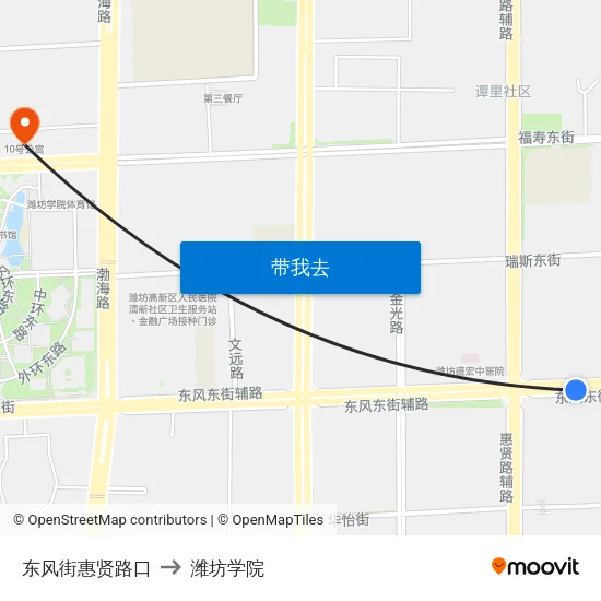 东风街惠贤路口 to 潍坊学院 map