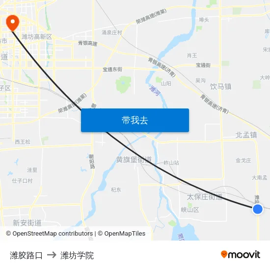 潍胶路口 to 潍坊学院 map
