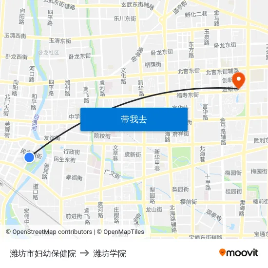 潍坊市妇幼保健院 to 潍坊学院 map
