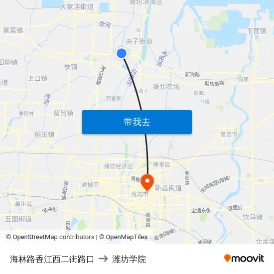海林路香江西二街路口 to 潍坊学院 map