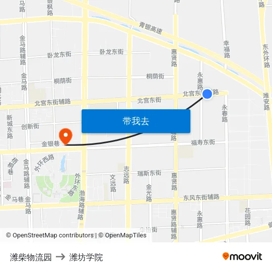 潍柴物流园 to 潍坊学院 map