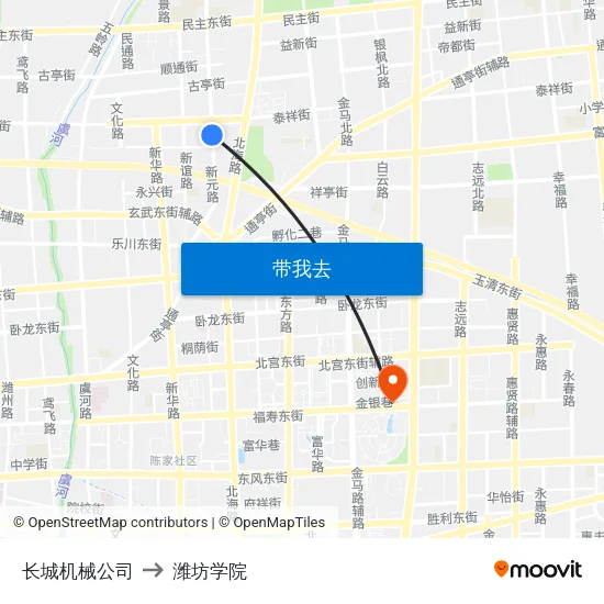 长城机械公司 to 潍坊学院 map