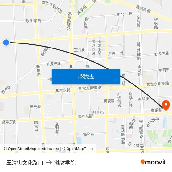 玉清街文化路口 to 潍坊学院 map