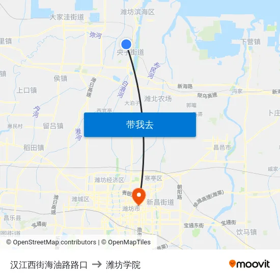 汉江西街海油路路口 to 潍坊学院 map