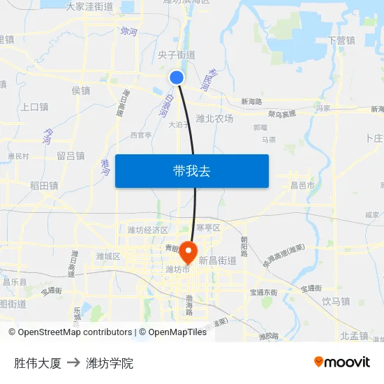 胜伟大厦 to 潍坊学院 map
