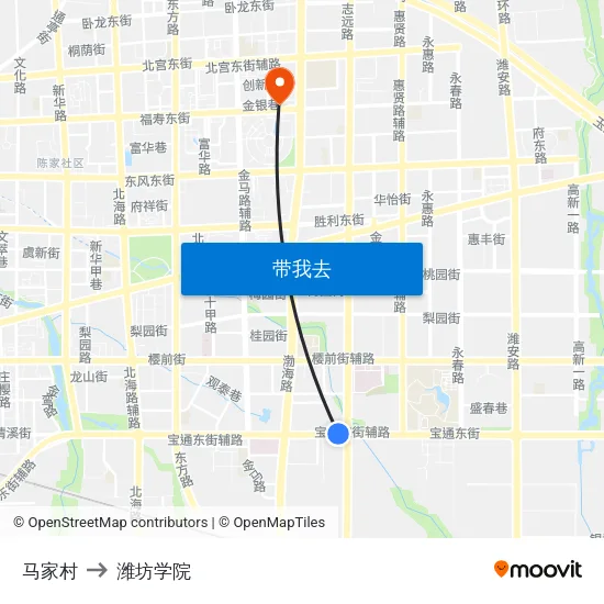 马家村 to 潍坊学院 map
