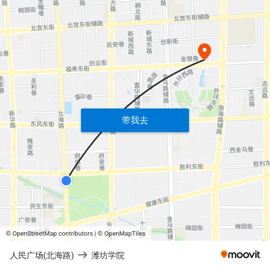 人民广场(北海路) to 潍坊学院 map