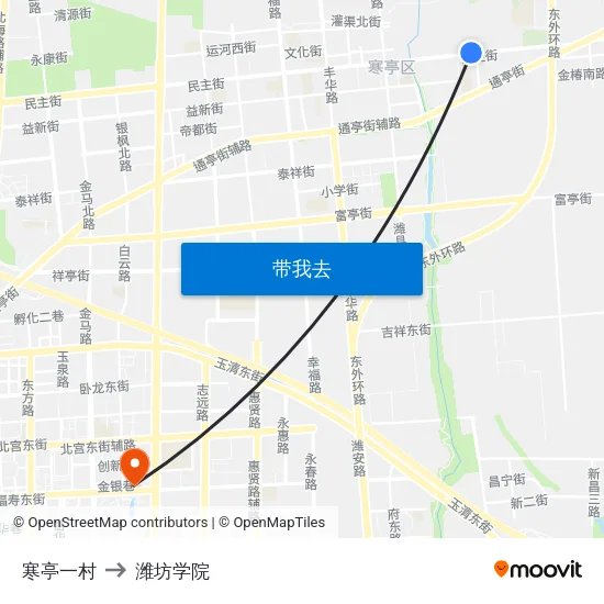 寒亭一村 to 潍坊学院 map