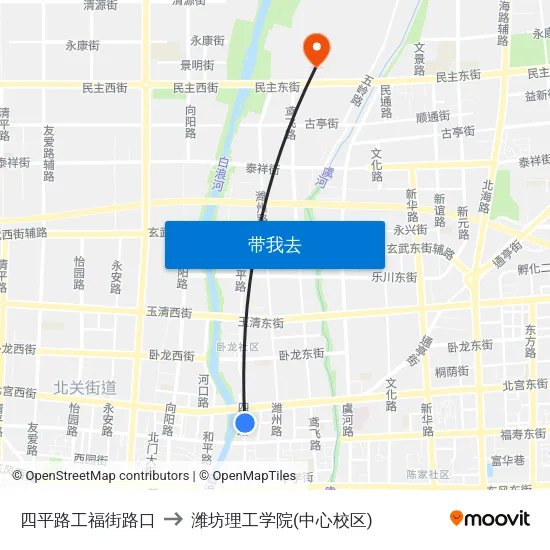 四平路工福街路口 to 潍坊理工学院(中心校区) map