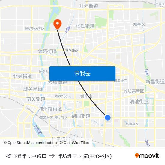 樱前街潍县中路口 to 潍坊理工学院(中心校区) map