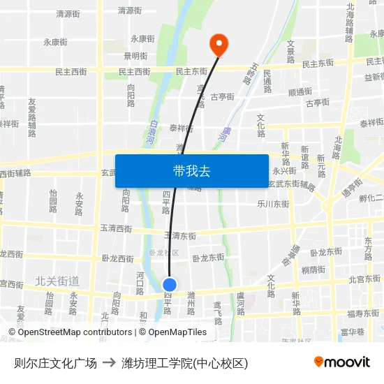 则尔庄文化广场 to 潍坊理工学院(中心校区) map