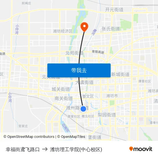幸福街鸢飞路口 to 潍坊理工学院(中心校区) map