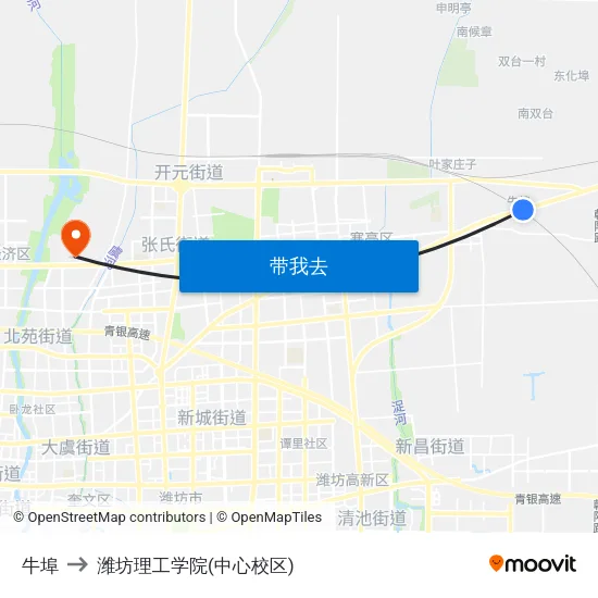 牛埠 to 潍坊理工学院(中心校区) map
