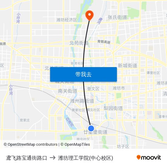 鸢飞路宝通街路口 to 潍坊理工学院(中心校区) map