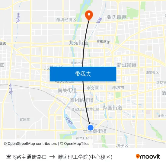 鸢飞路宝通街路口 to 潍坊理工学院(中心校区) map