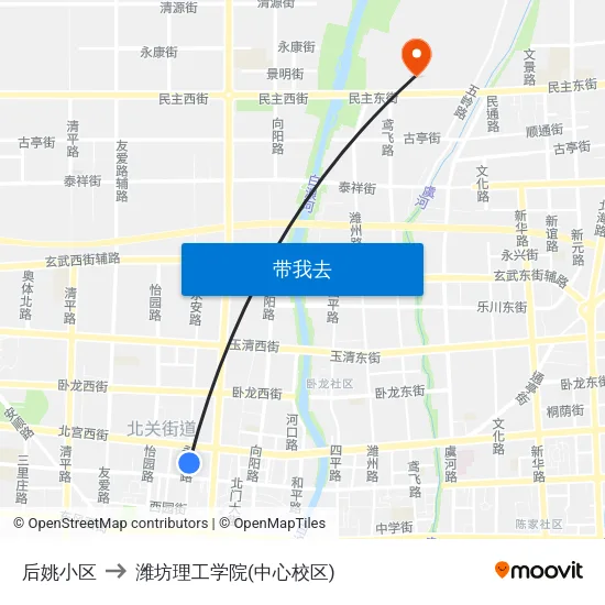 后姚小区 to 潍坊理工学院(中心校区) map