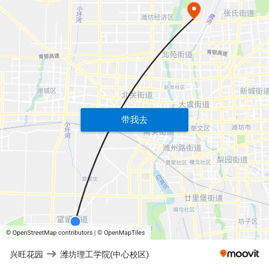 兴旺花园 to 潍坊理工学院(中心校区) map