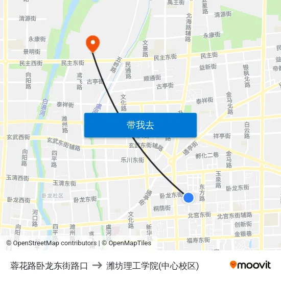 蓉花路卧龙东街路口 to 潍坊理工学院(中心校区) map