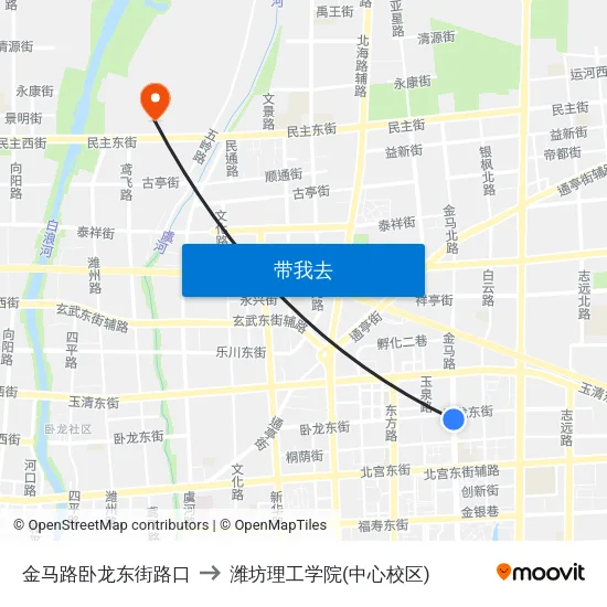 金马路卧龙东街路口 to 潍坊理工学院(中心校区) map