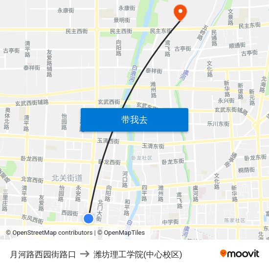月河路西园街路口 to 潍坊理工学院(中心校区) map