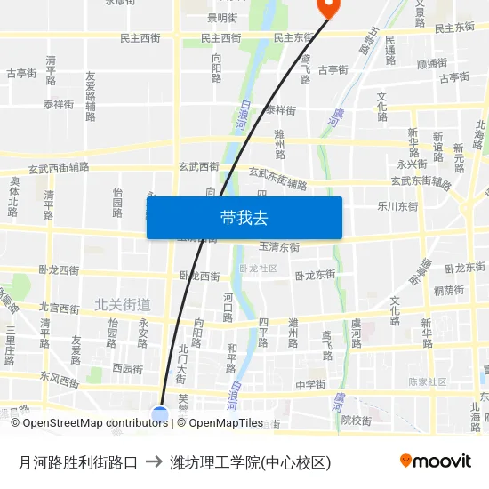 月河路胜利街路口 to 潍坊理工学院(中心校区) map
