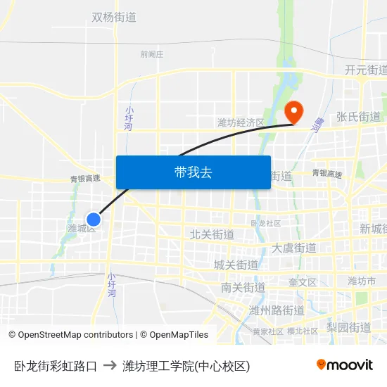 卧龙街彩虹路口 to 潍坊理工学院(中心校区) map