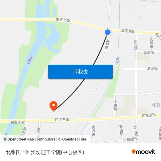 北张氏 to 潍坊理工学院(中心校区) map
