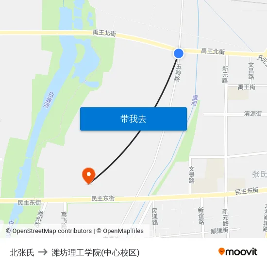 北张氏 to 潍坊理工学院(中心校区) map