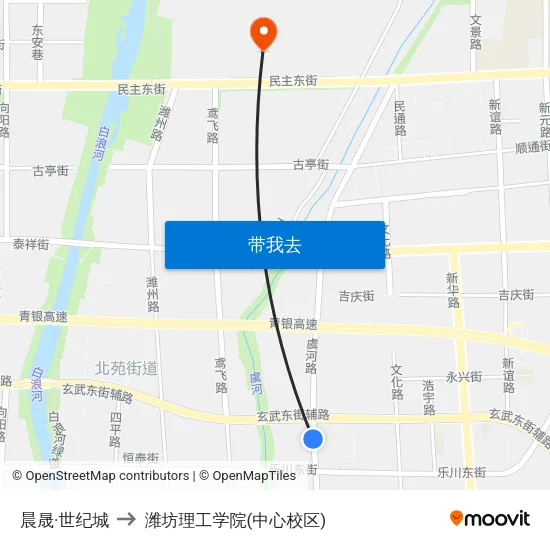 晨晟·世纪城 to 潍坊理工学院(中心校区) map