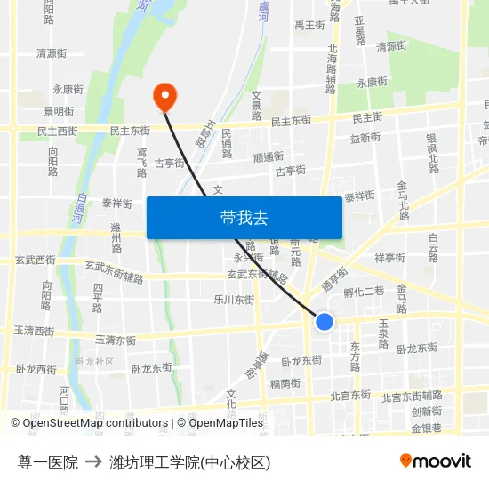 尊一医院 to 潍坊理工学院(中心校区) map