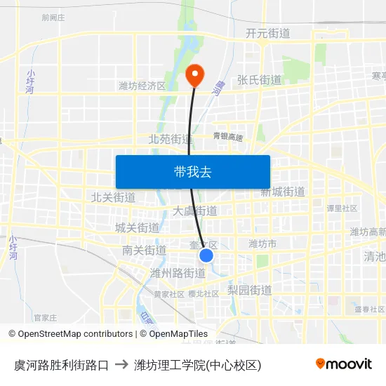 虞河路胜利街路口 to 潍坊理工学院(中心校区) map