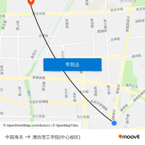 中国海关 to 潍坊理工学院(中心校区) map