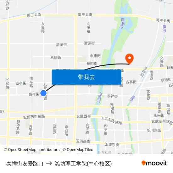 泰祥街友爱路口 to 潍坊理工学院(中心校区) map