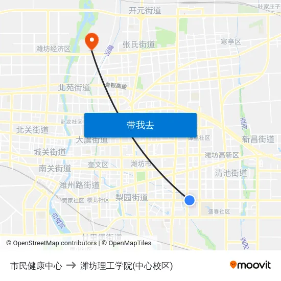 市民健康中心 to 潍坊理工学院(中心校区) map