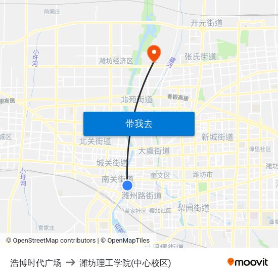 浩博时代广场 to 潍坊理工学院(中心校区) map